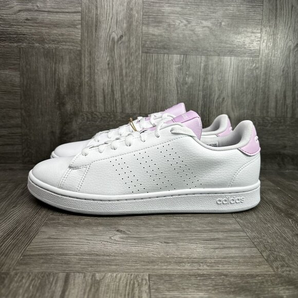 Adidas Advantage Women's size 9.5 White Bliss Lilac Leather Casual Shoes - Picture 2 of 8